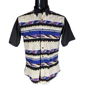 Wrangler Western Vintage Purple Black Aztec Shirt Short Sleeve Long Tail Cowboy